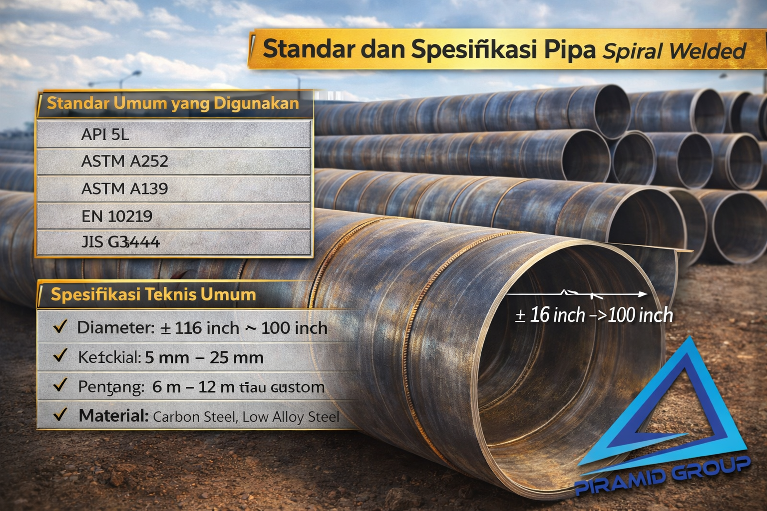 Standar dan Spesifikasi Pipa Spiral Welded. pipawelded